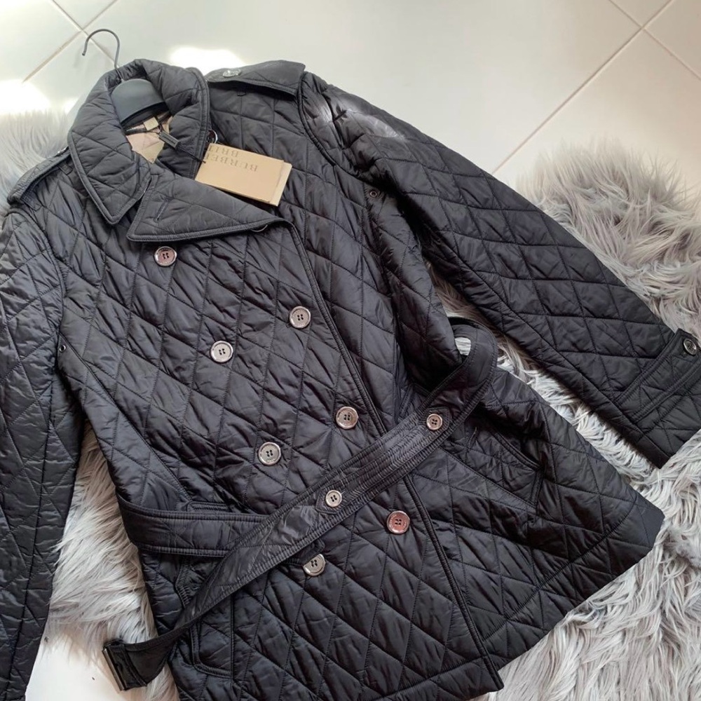 Burberry Black Trench Coat with Diamond Quilting